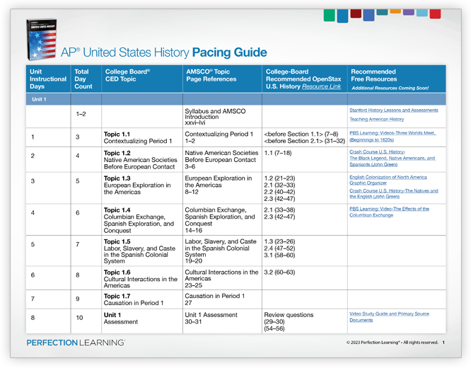 Image of AP U.S. History Pacing Guide