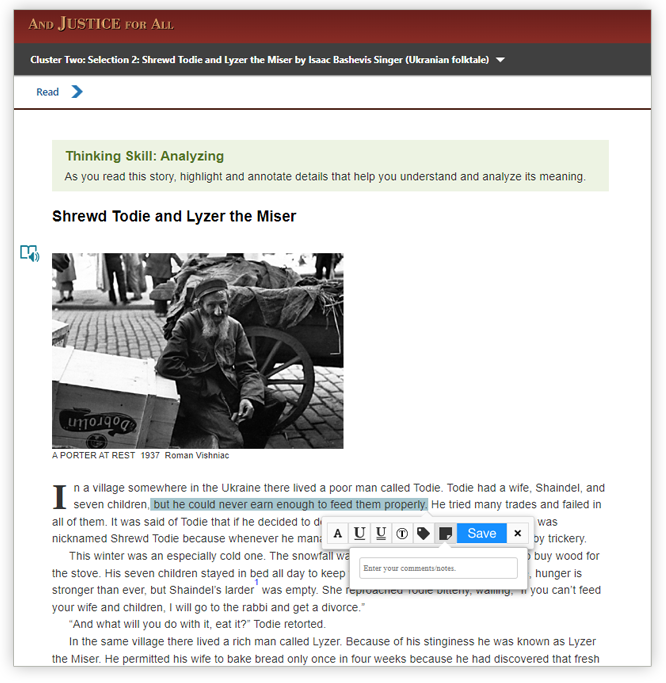 image of immersive reader functions