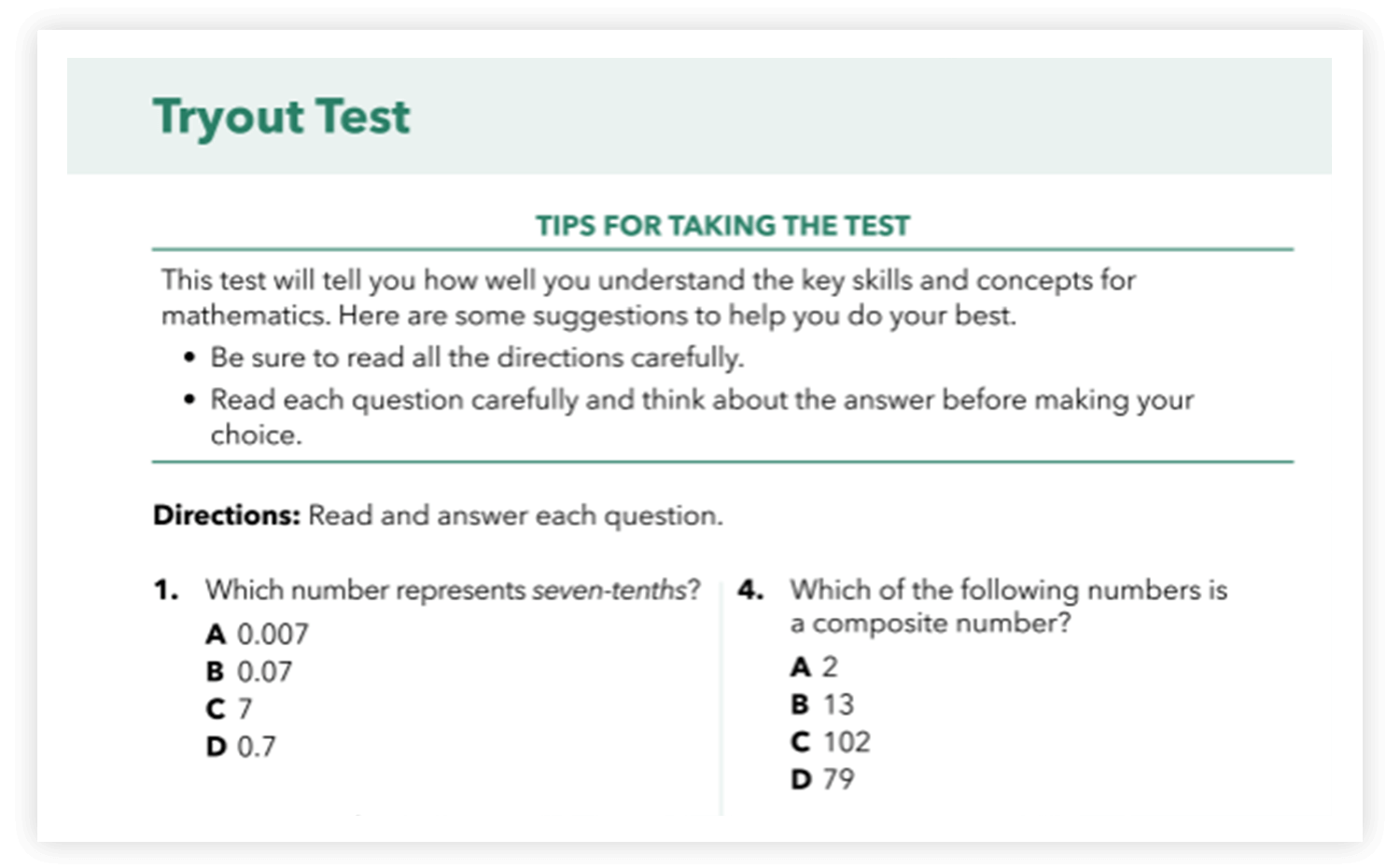Tryout test sample page