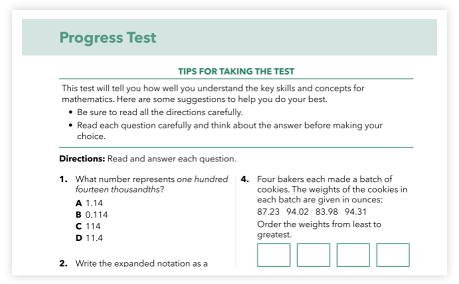 Progress test sample page